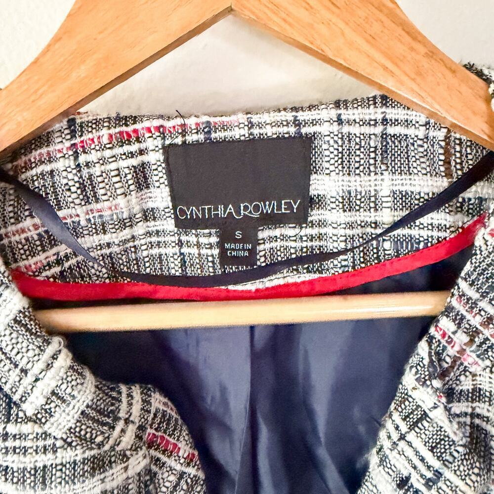 Cynthia Rowley Tweed Cropped Blazer Jacket Plaid Red Blue Womens Size Small - Picture 2 of 5